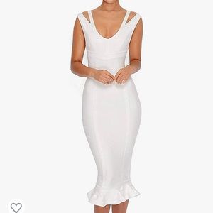 Women's Mermaid Spaghetti Strap V Neck Bodycon Midi Cocktail Bandage Dress